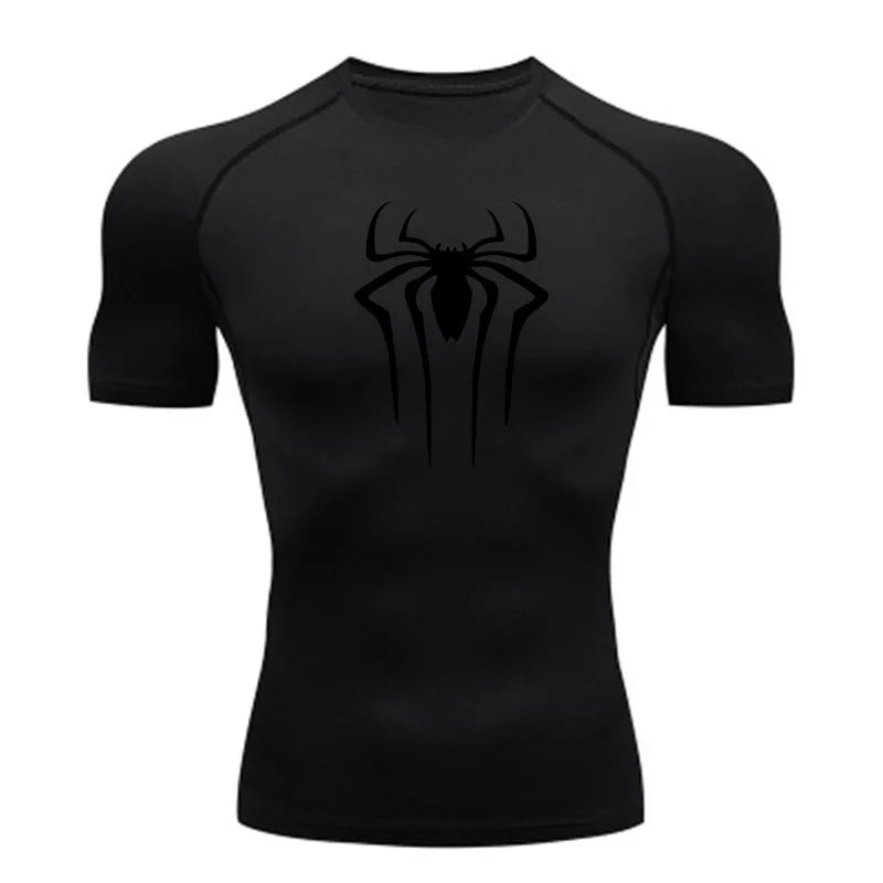 Men's Spider Print Compression Shirt – Quick-Dry, Breathable Gym Tee