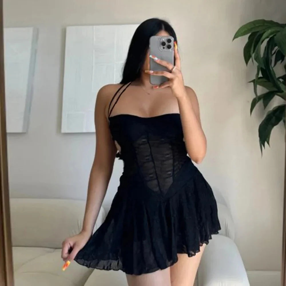 Sexy Mesh See-Through Halter Mini Dress Weeknd Shop Online