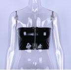 PU Leather Strapless Zipper Tube Top