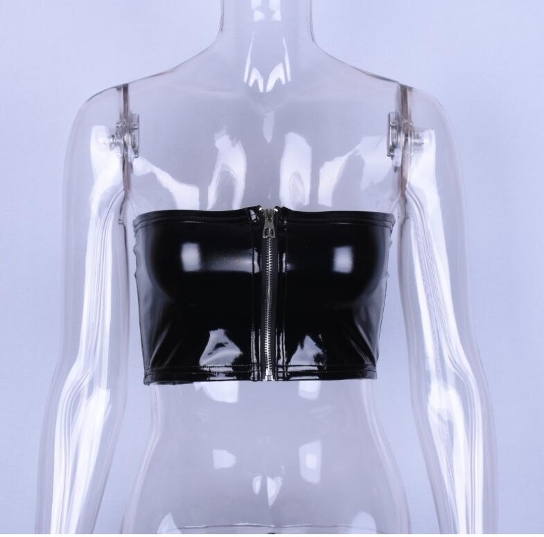 PU Leather Strapless Zipper Tube Top