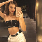 PU Leather Strapless Zipper Tube Top