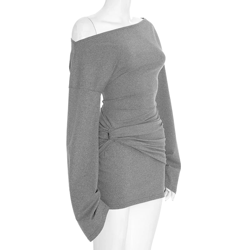 Women’s Fall Slant-Collar Off-Shoulder Bodycon Mini Dress