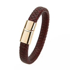 ibrow Black Braided Leather Men’s Bracelet – Stylish Magnetic Clasp Wrap Accessory