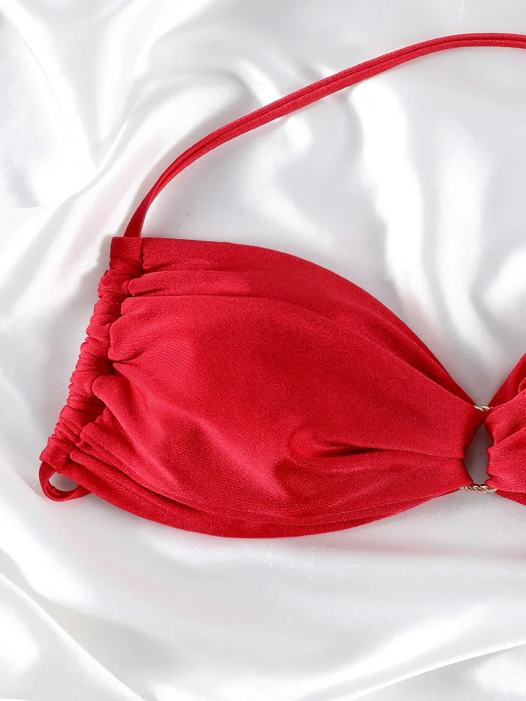 Red Solid Push-Up Bikini Set