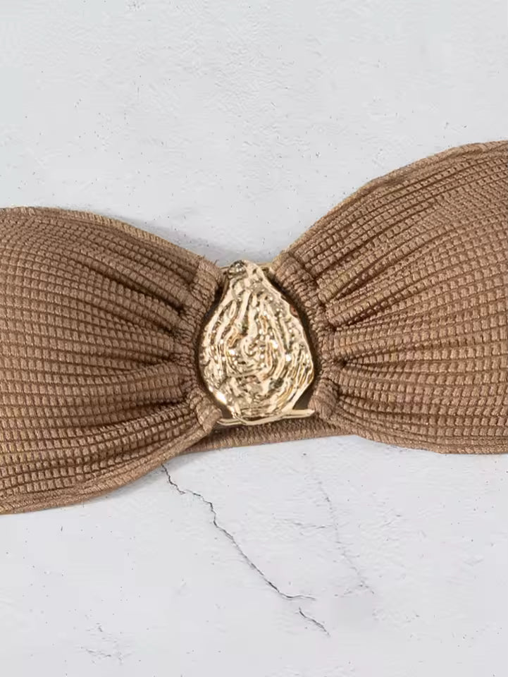 Tiffany Brown Sexy Bandeau Bikini Set