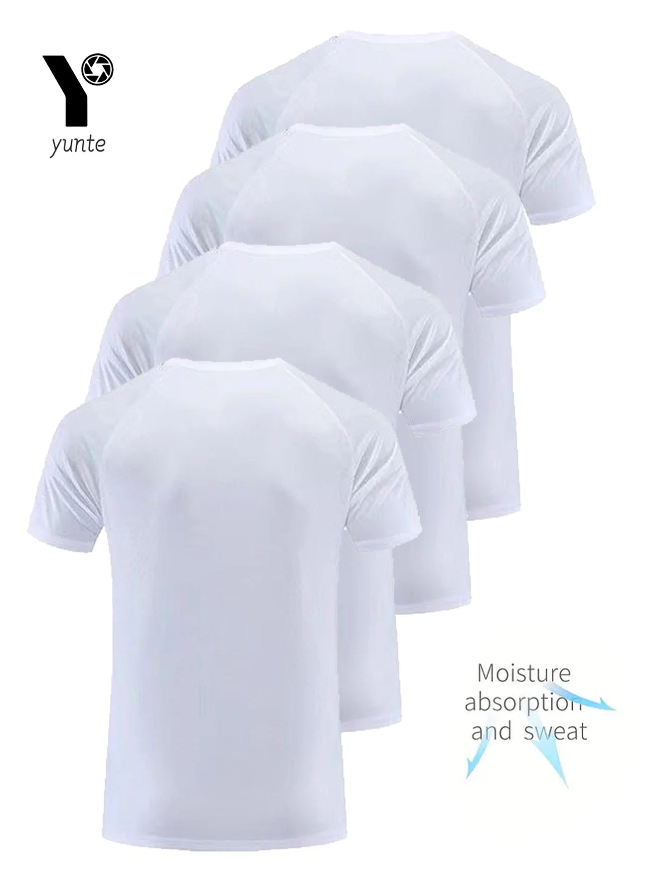 Men’s Round Neck T-Shirt 4-Pack – White Ultra-Light Quick-Dry Athletic Shirts