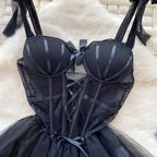 Lace Sheath Spaghetti Strap Lingerie Dress - Black & White - Weeknd Shop Online 
