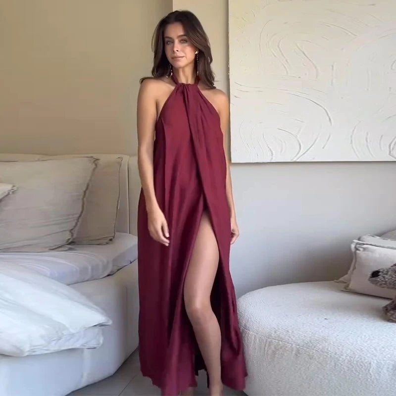 Falen Pleated  Sleevless Open Dress