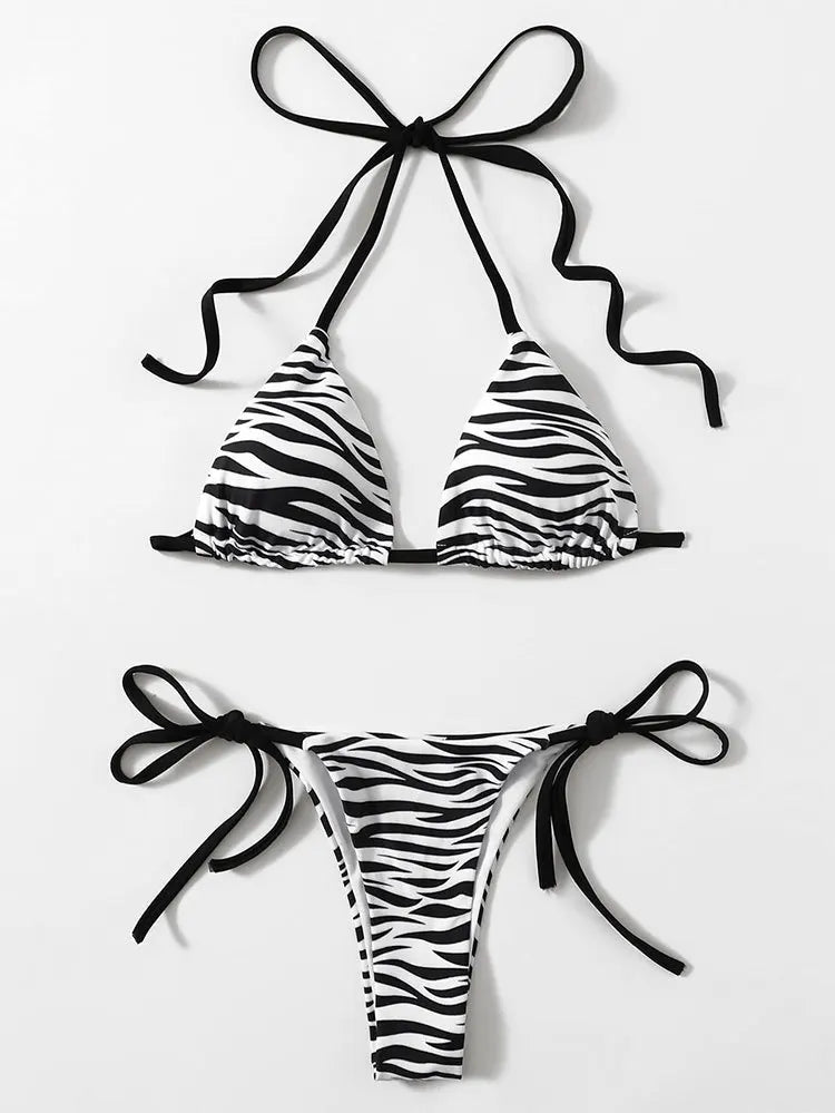 Zebra Print High-Cut Two-Piece Bandage Bikini