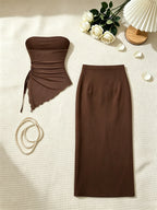 2 Piece Women Strapless Midi Skirt & Top