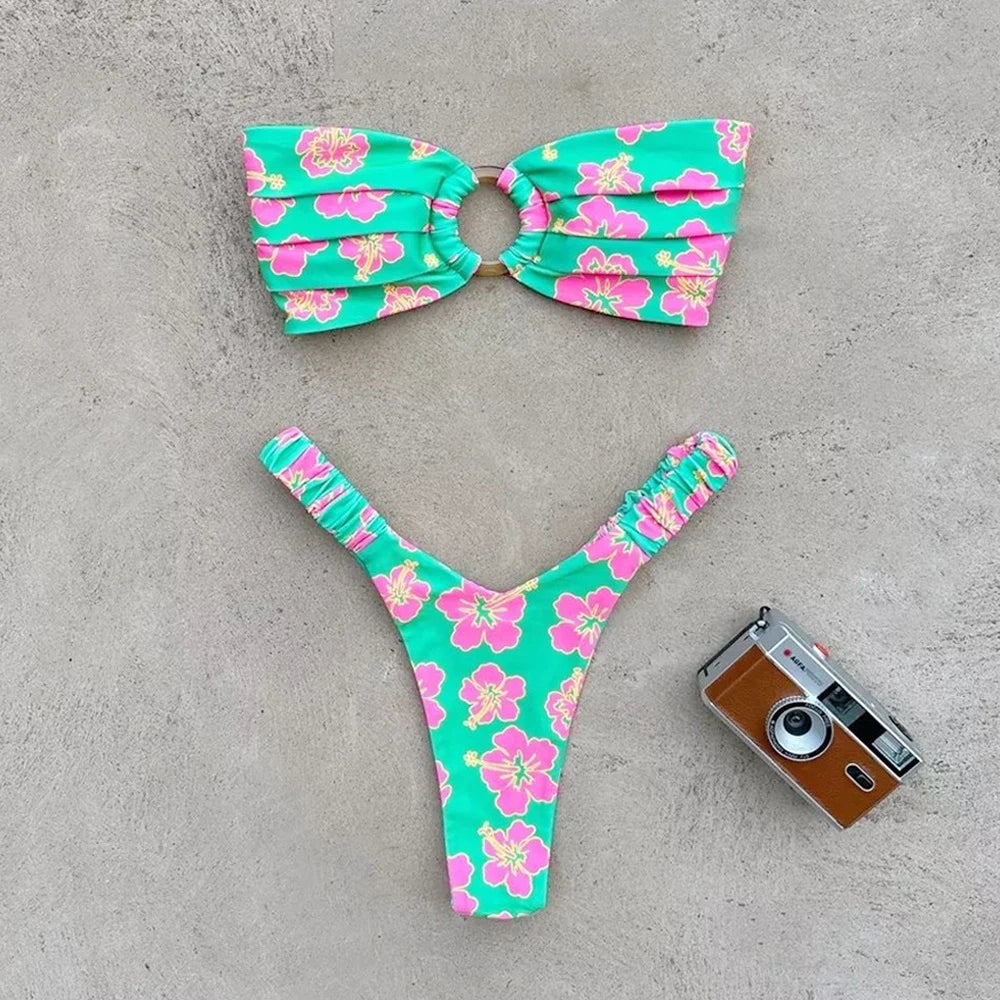 Floral Print Bandeau Bikini Set