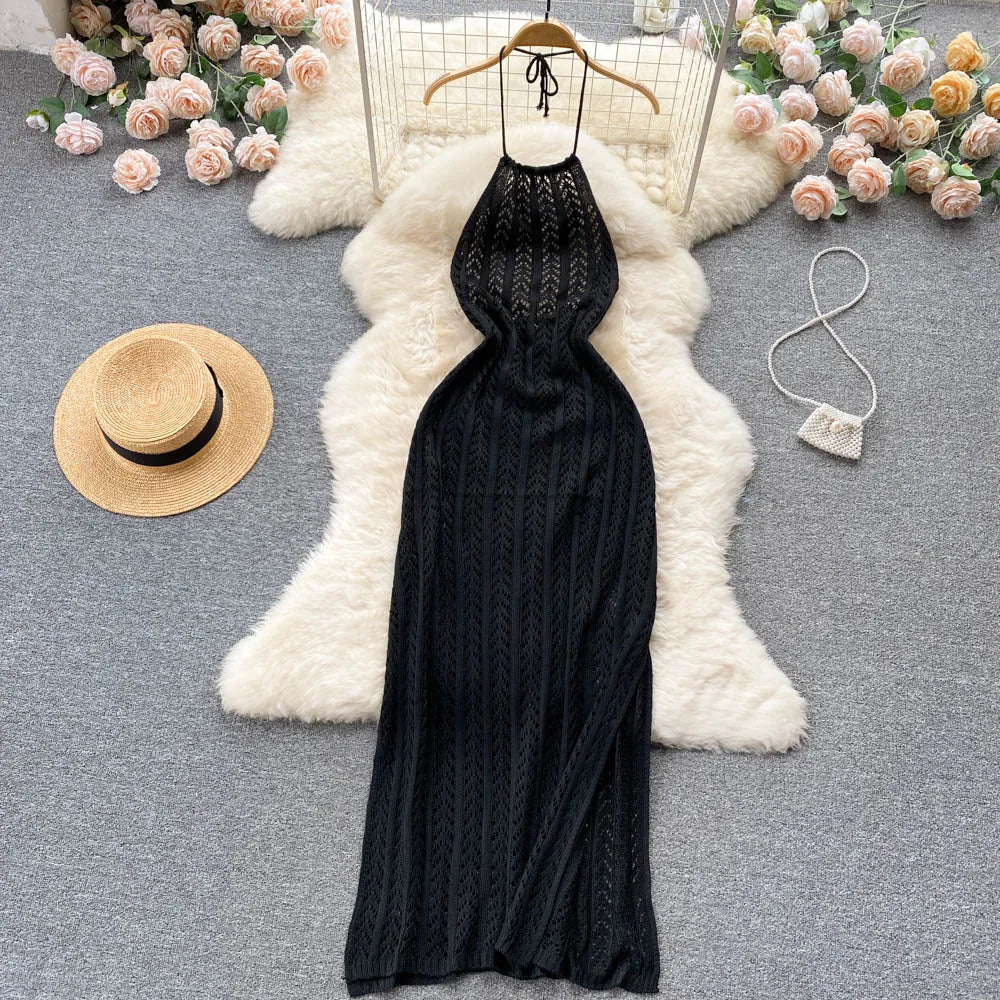 Sexy Backless Knitted Halter Dress