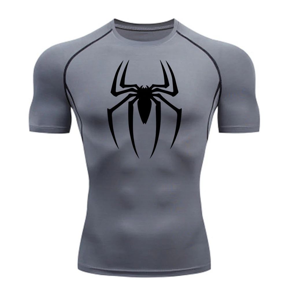Men's Spider Print Compression Shirt – Quick-Dry, Breathable Gym Tee