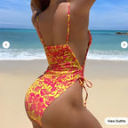 Floral String One-Piece Swimsuit
