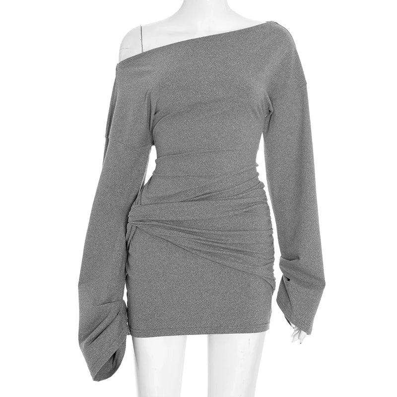 Women’s Fall Slant-Collar Off-Shoulder Bodycon Mini Dress