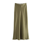Elegant High-Waisted Satin Midi Skirt