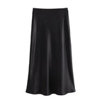 Elegant High-Waisted Satin Midi Skirt