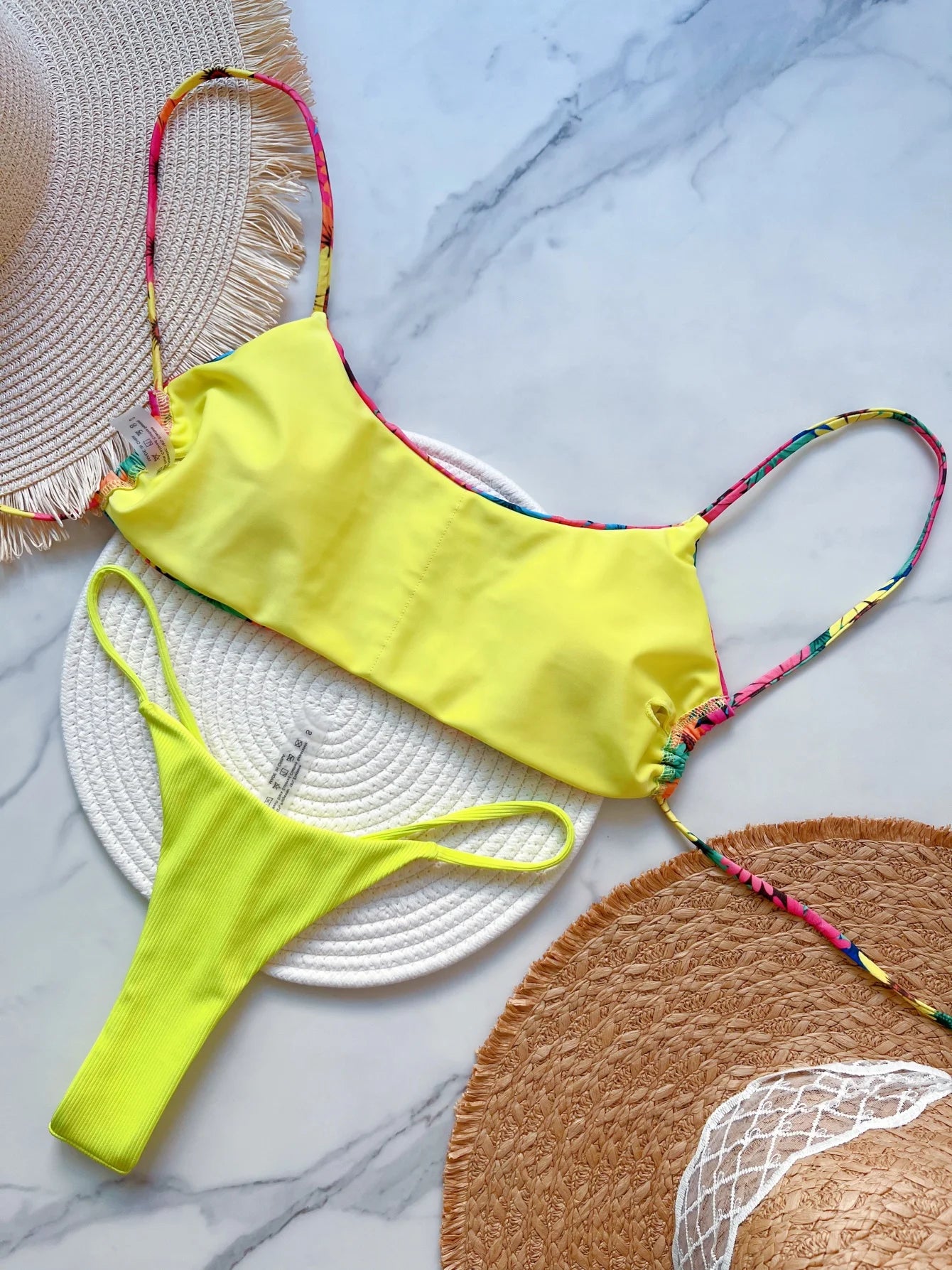 Flowers Printed Mini Thong High-Cut Bikini Set