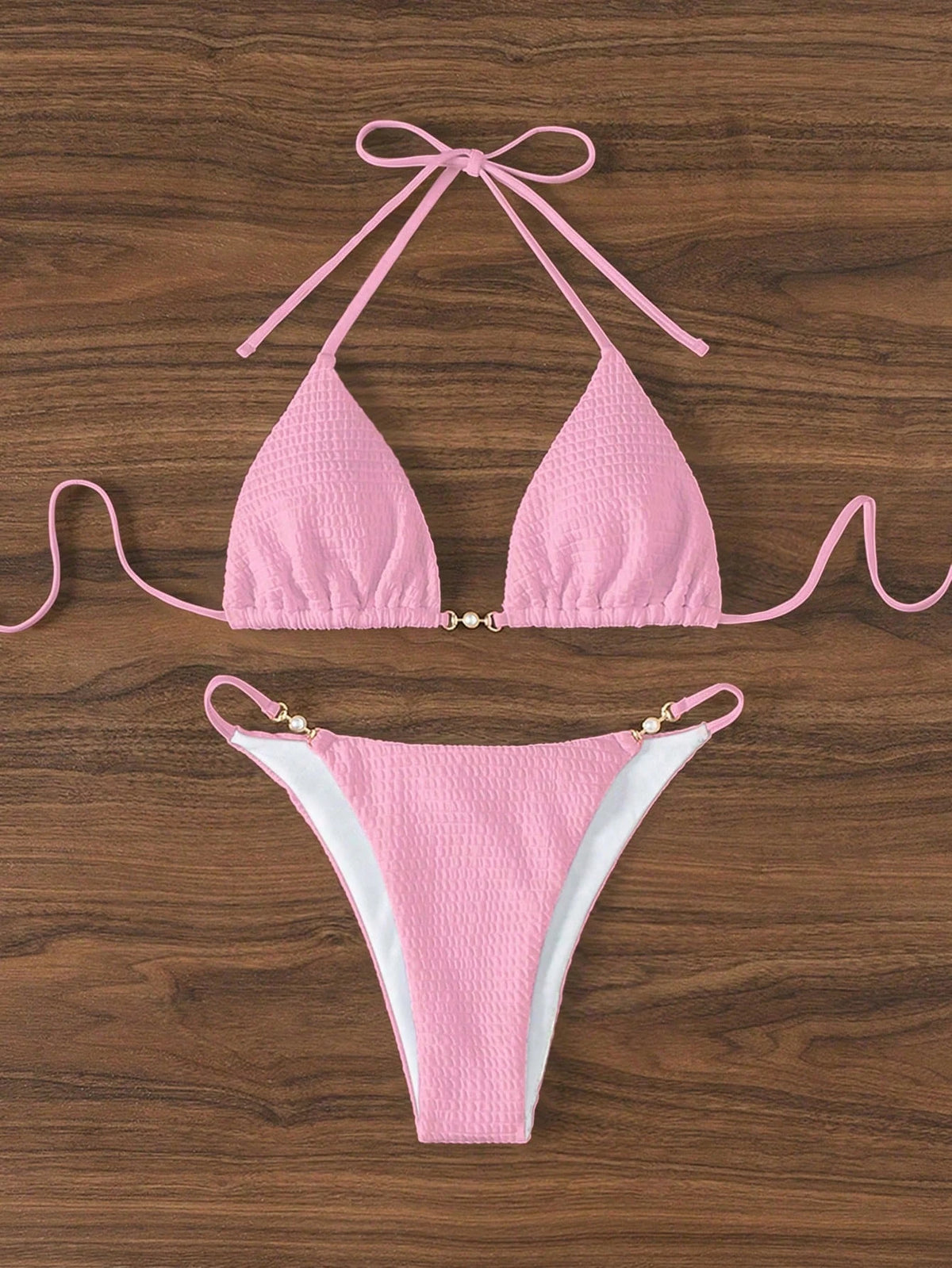 Pink Low-Rise Triangle Bikini Set