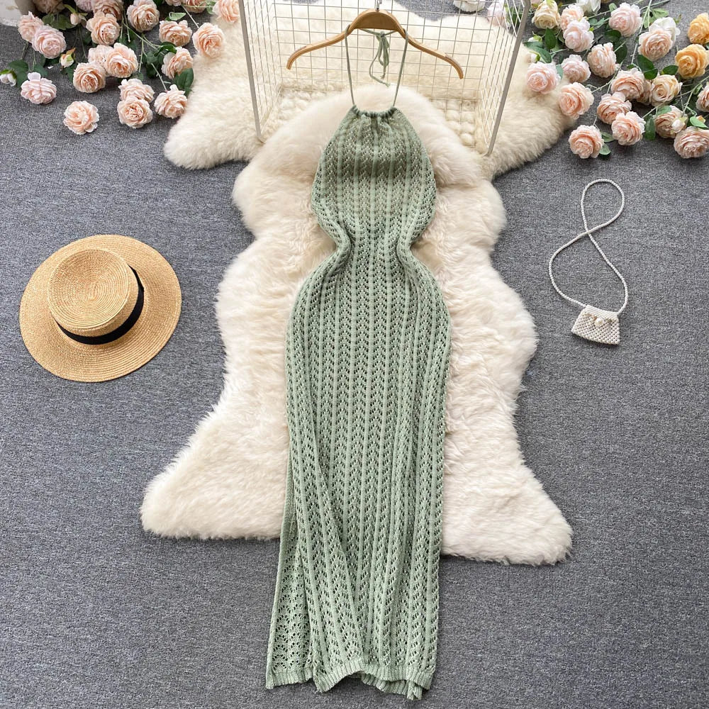Sexy Backless Knitted Halter Dress