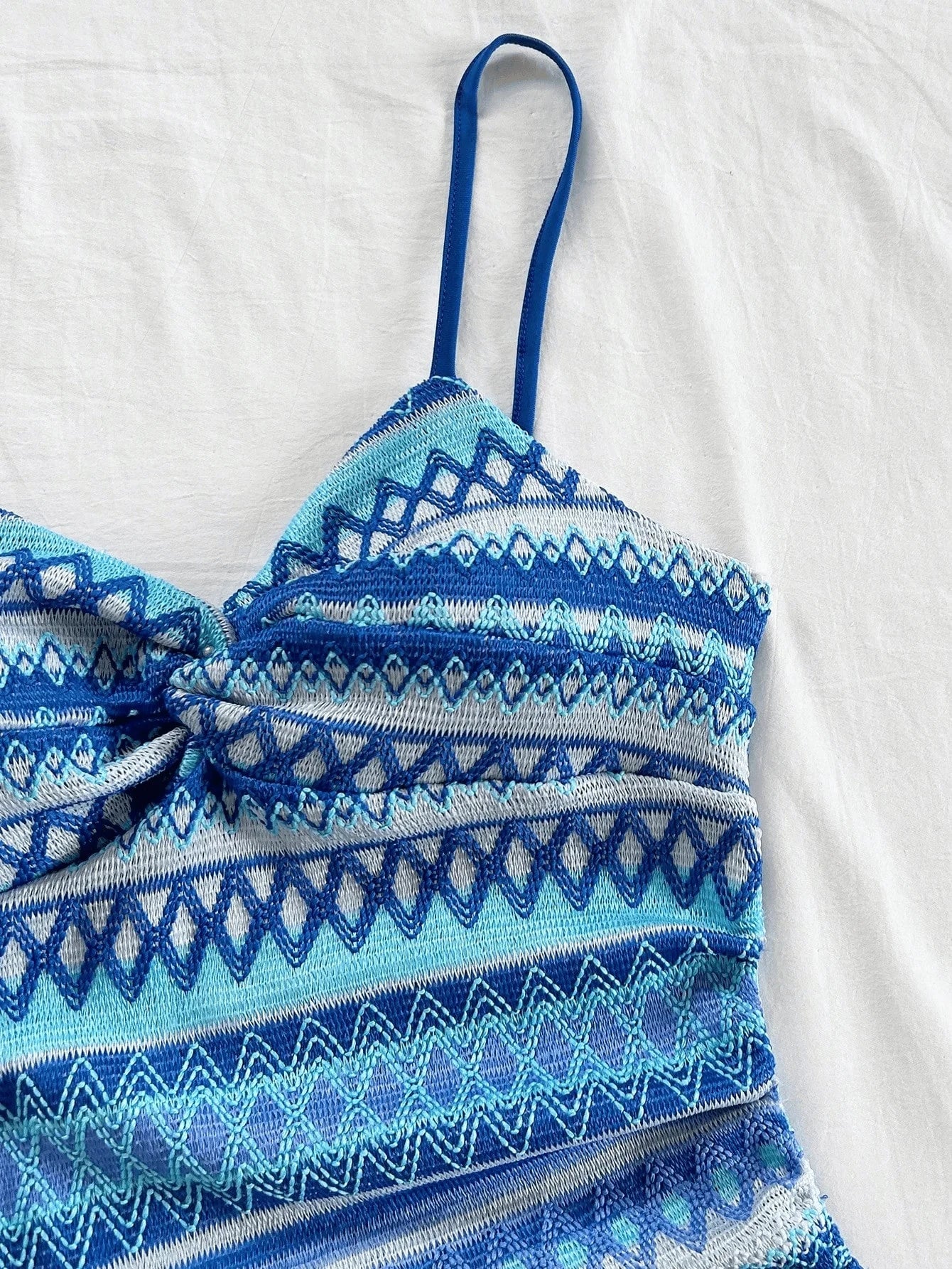 Blue Boho Print Spaghetti Strap Bodycon Mini Dress Weeknd Shop Online