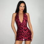 Juicy Leopard Print Sequin Halter Mini Dress