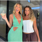 Green Ribbed Backless V-Neck with High Slit