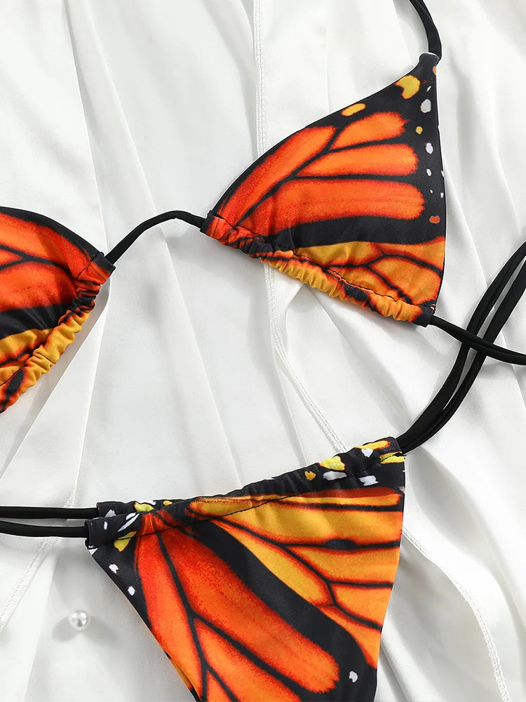 Butterfly Print Triangle Bikini Set