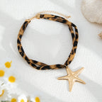 Leopard Ribbon Starfish Pendant Necklace