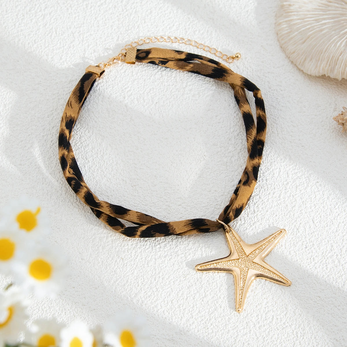 Leopard Ribbon Starfish Pendant Necklace