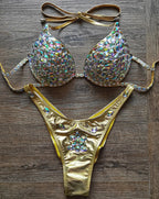 Luxury Rhinestone Crystal Embellished Gold Bikini