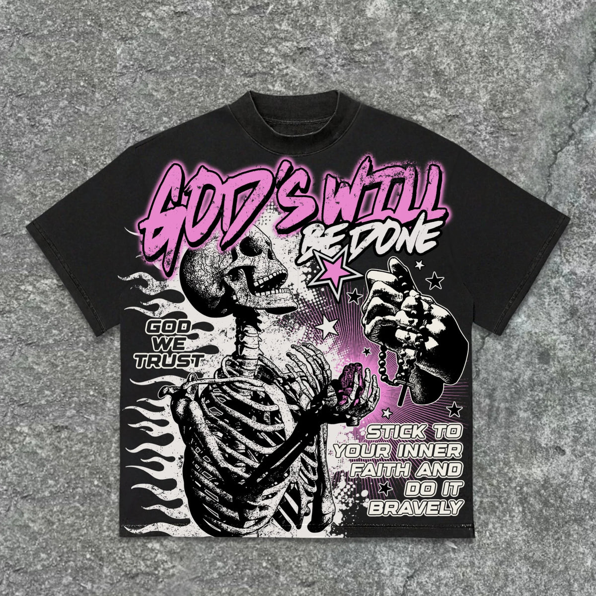 American Retro God's Will Skull Graphic Oversized T-Shirt