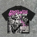American Retro God's Will Skull Graphic Oversized T-Shirt