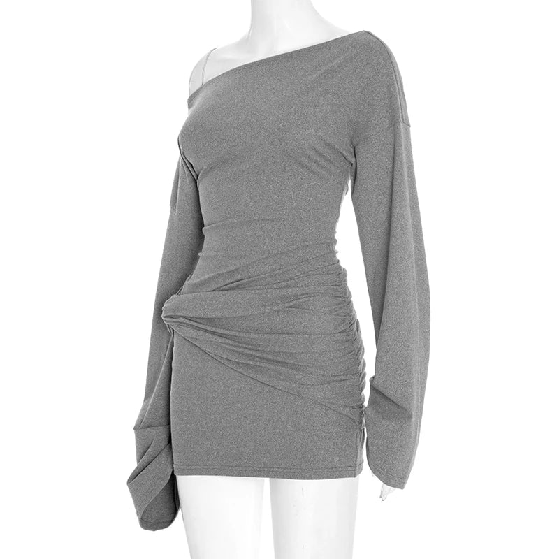 Women’s Fall Slant-Collar Off-Shoulder Bodycon Mini Dress