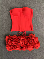 Women Red Bodycon Corset Mini Bandage Skirt Set