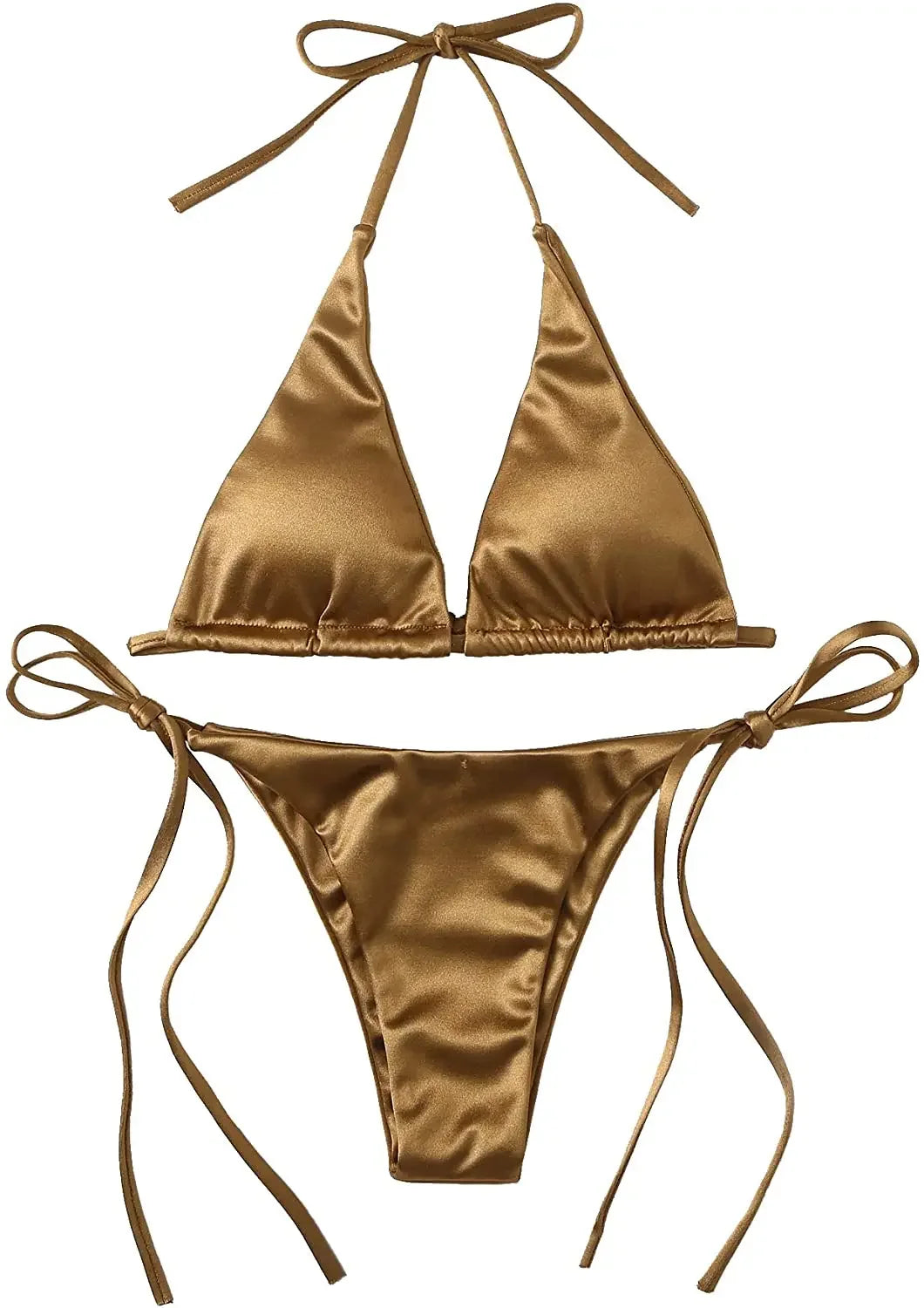 Halter Brazilian Metallic Satin Bikini