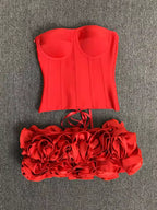 Women Red Bodycon Corset Mini Bandage Skirt Set