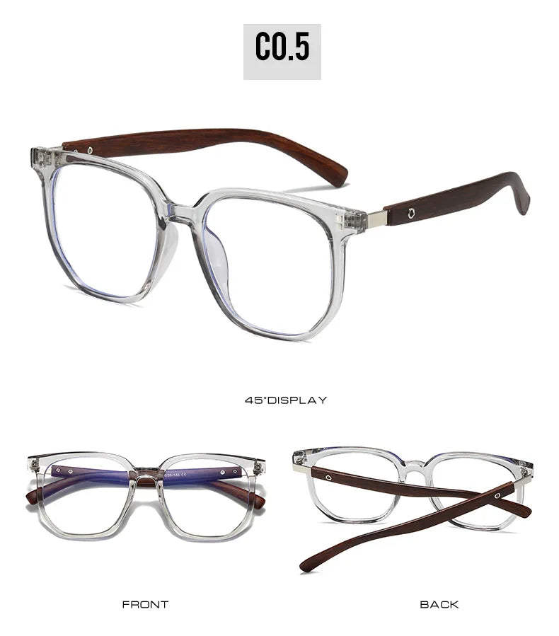 Retro Rivets Anti-Blue Light Glasses – Wood Grain TR90 Frames
