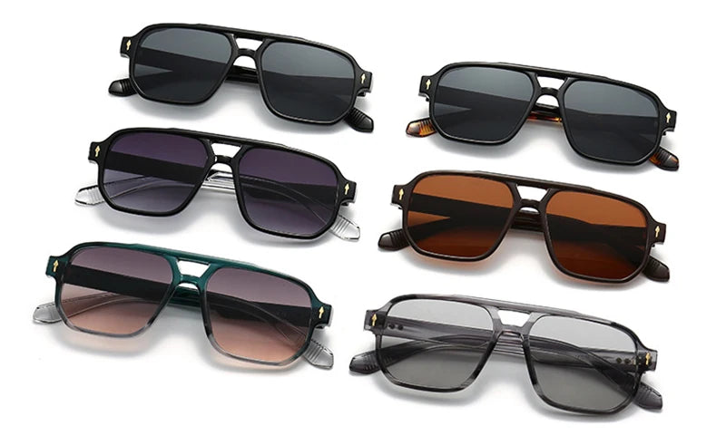 Retro Double Bridge Square Sunglasses