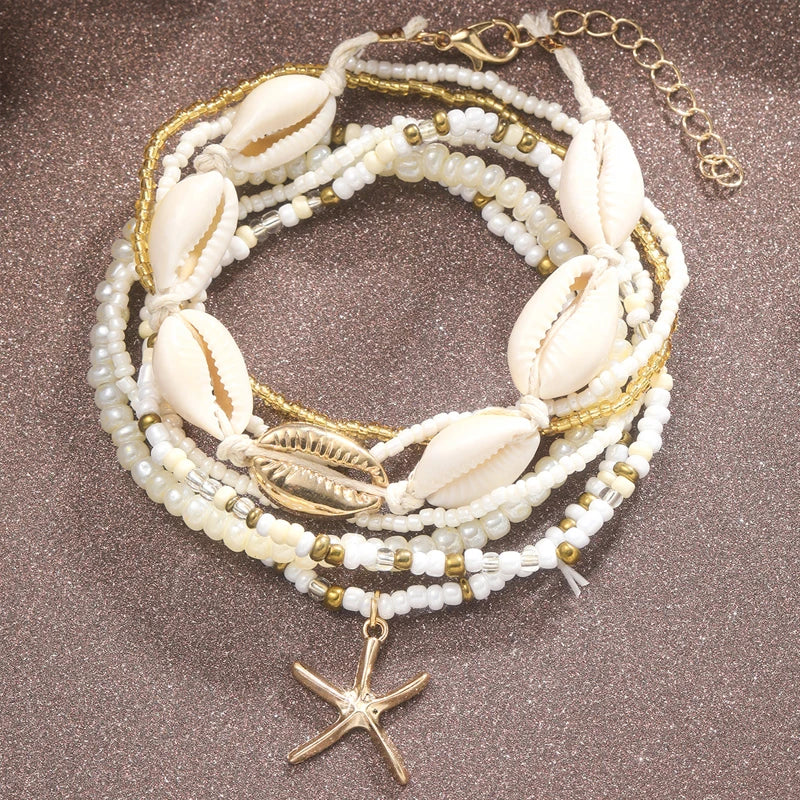 7-Piece Bohemian Anklet Set – Starfish & Shell Pendant Multilayer Bracelets