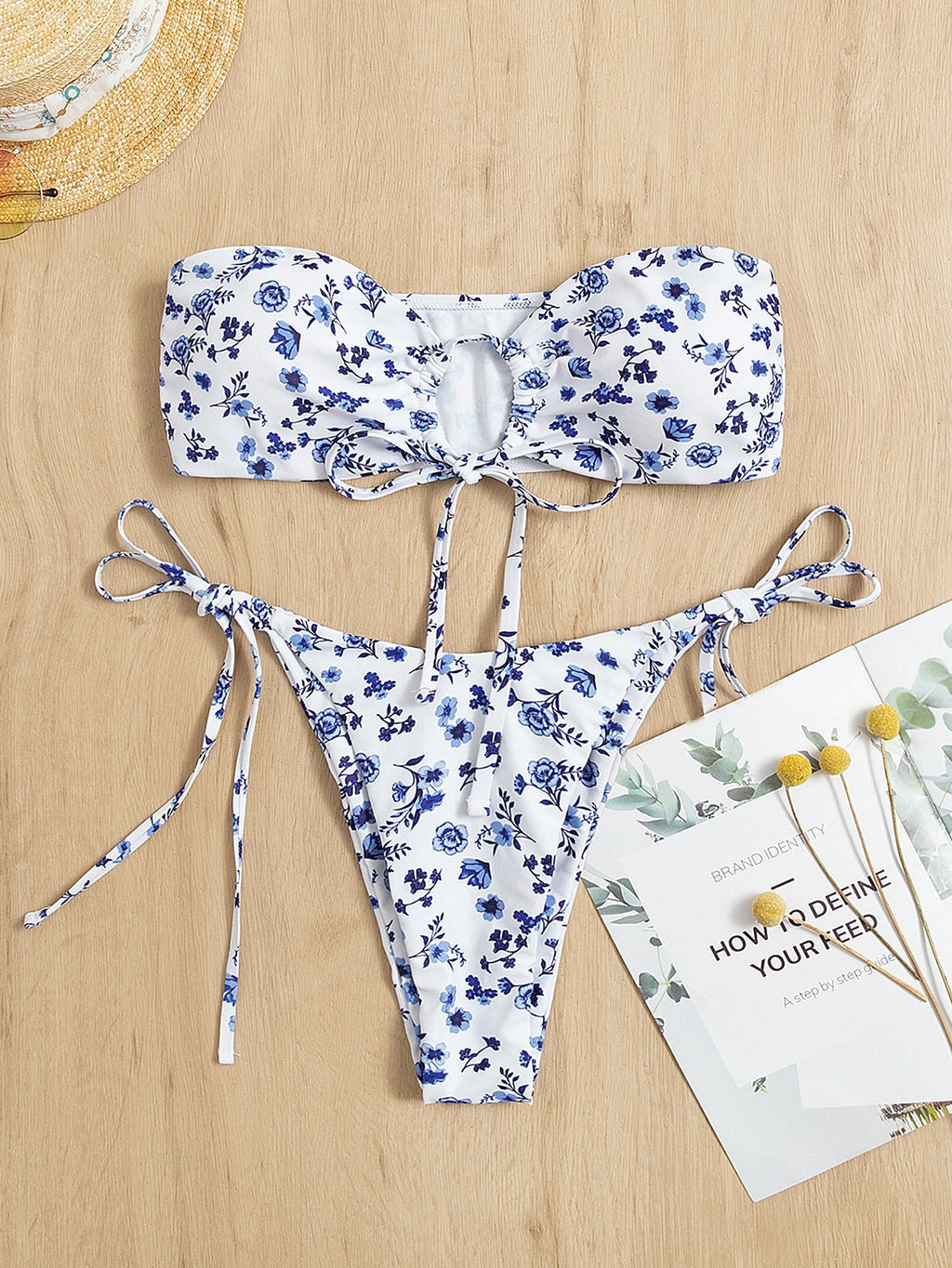 Floral Bandeau Bikini Set for Women