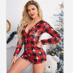 Christmas Printed Pattern Pajama V-Neck Romper