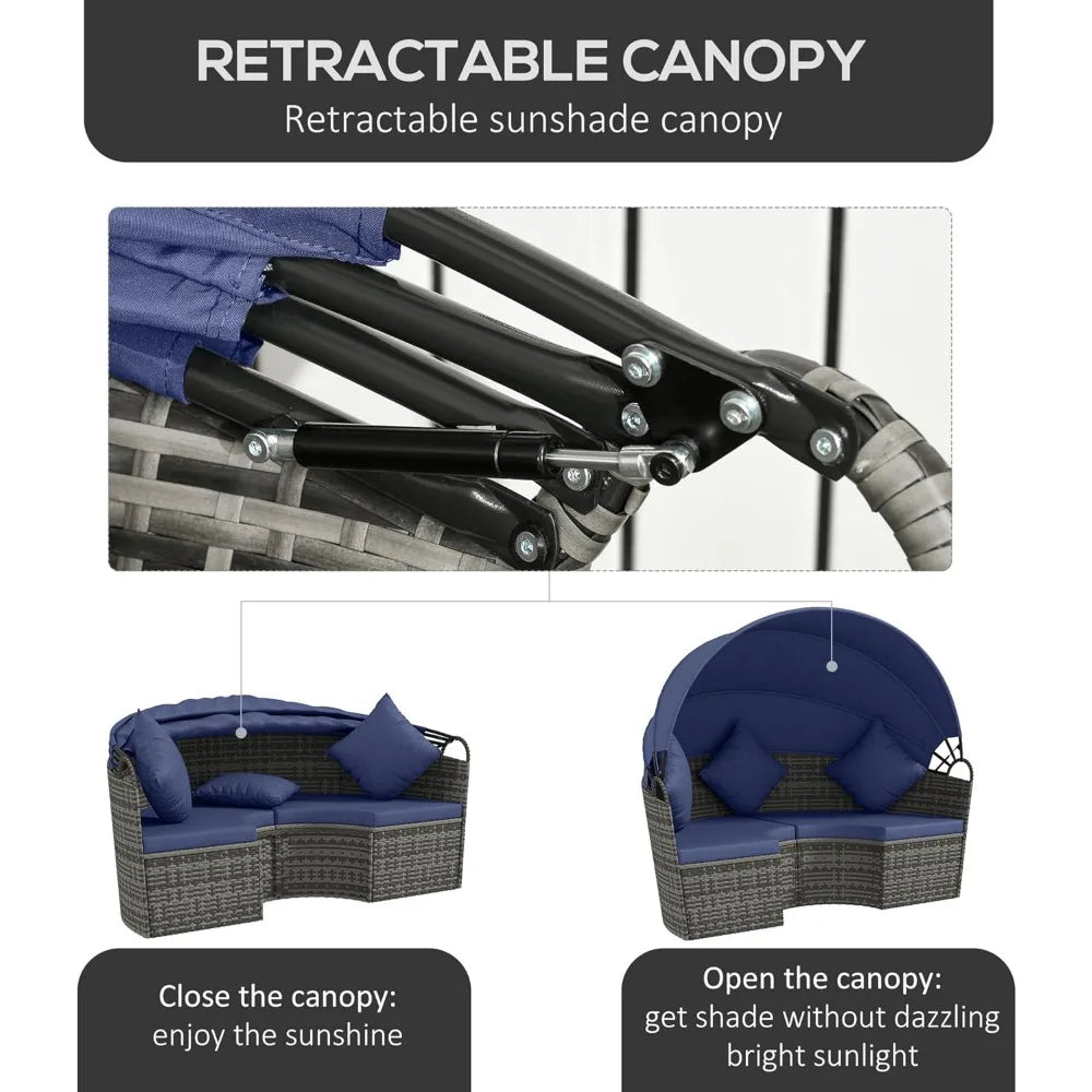 4-Piece Round Rattan Daybed