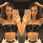 PU Leather Strapless Zipper Tube Top