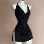 Simple Spaghetti Halter Mini Dress