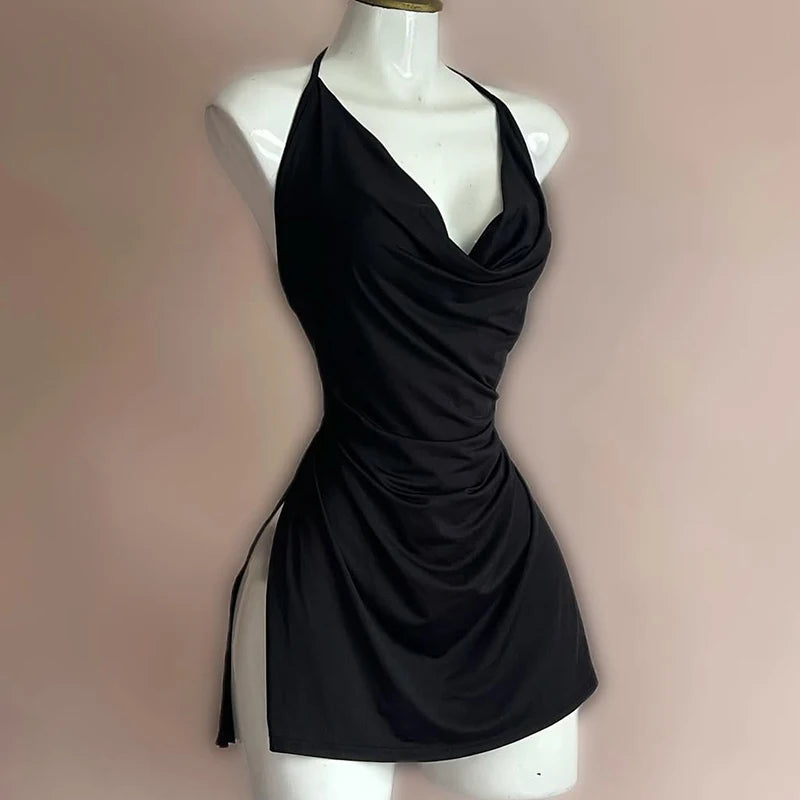 Simple Spaghetti Halter Mini Dress