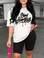 Stay Humble Letter Print Tee – Unisex 90s-Inspired Style