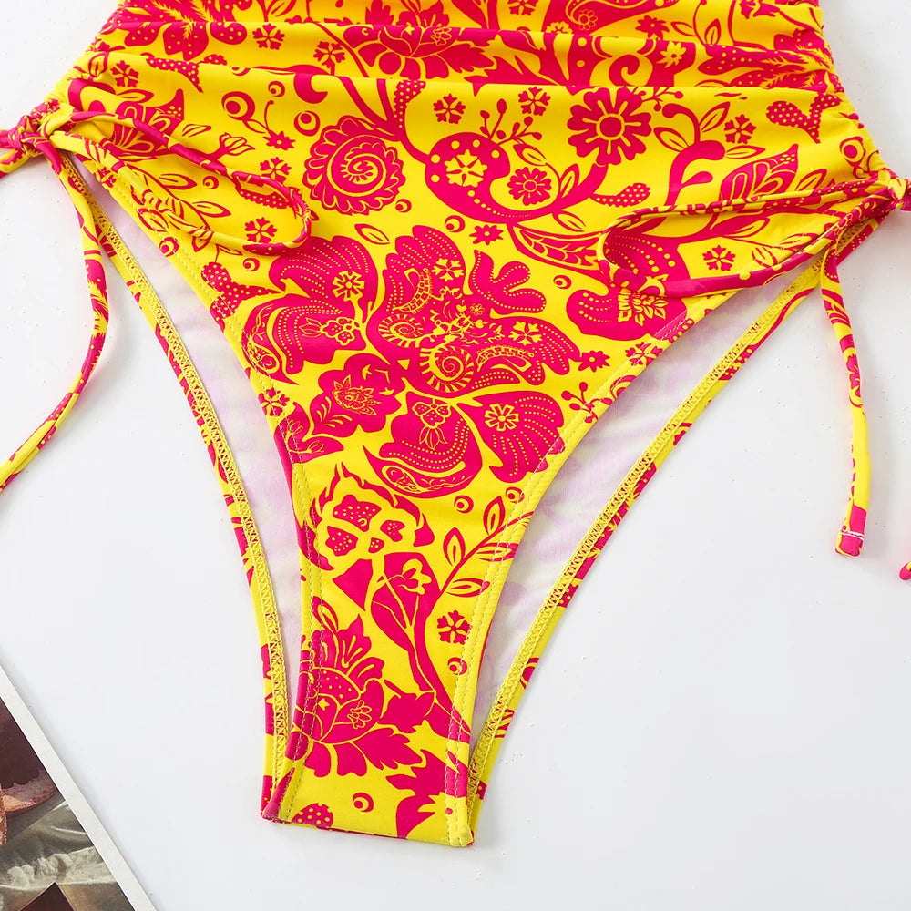 Floral String One-Piece Swimsuit