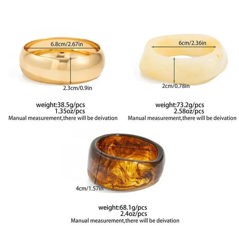 3 Style Trendy Exaggerated Resin Wide Bangle