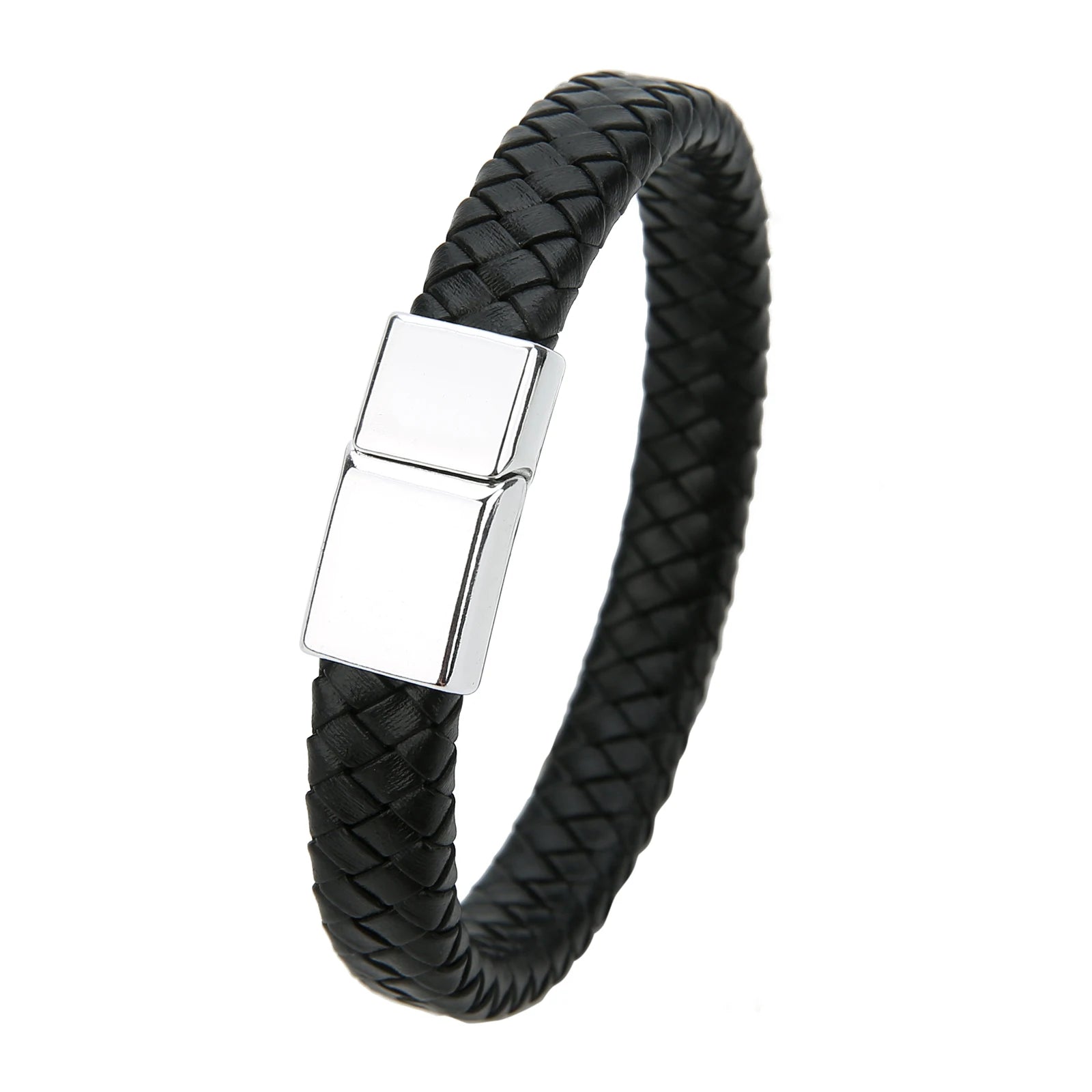 ibrow Black Braided Leather Men’s Bracelet – Stylish Magnetic Clasp Wrap Accessory